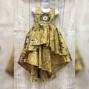 Girls Navy Gold High Low Double Skirt Dress size 4‎